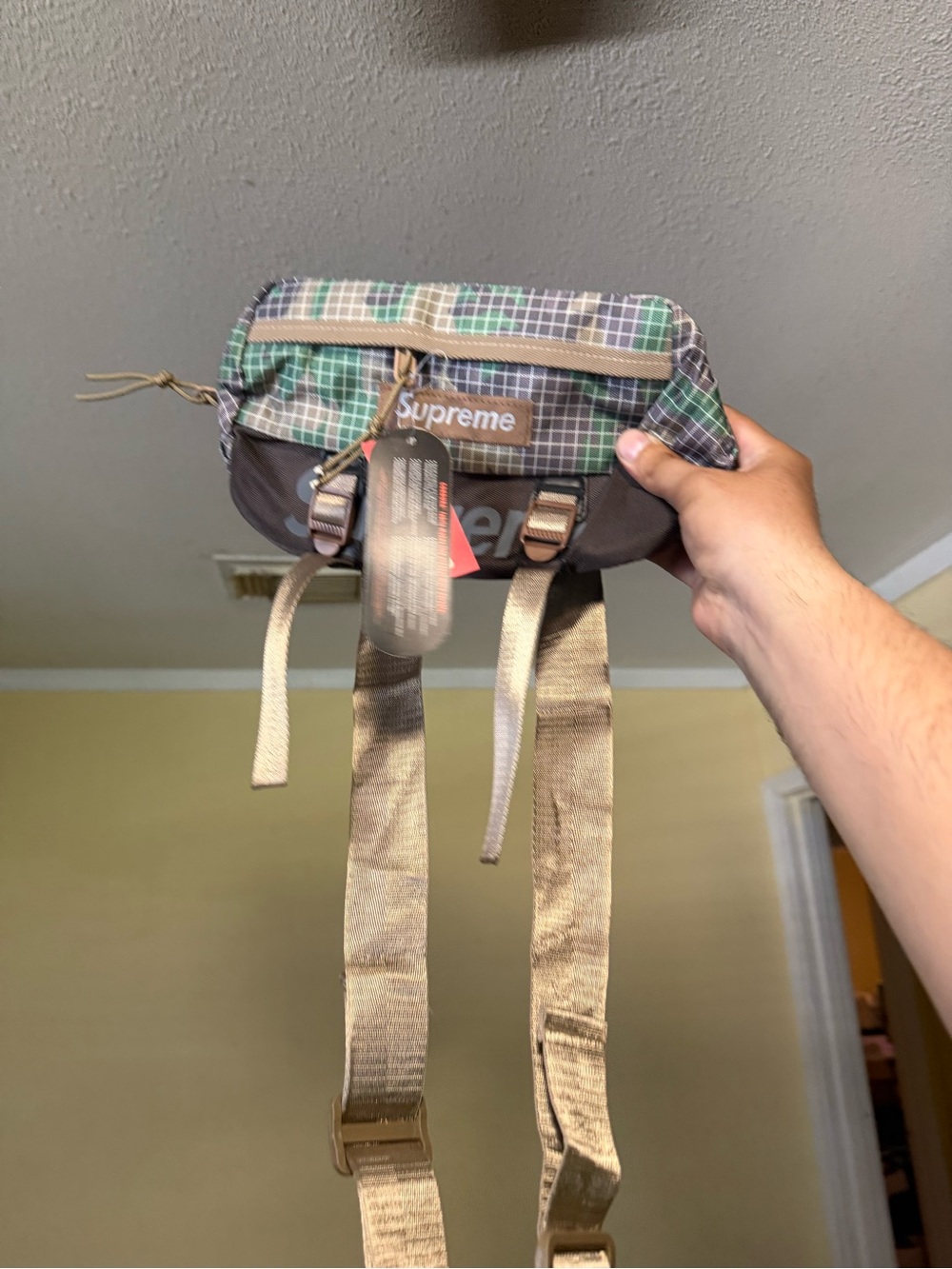 Supreme Green Plaid Belt Bag with Brown Base